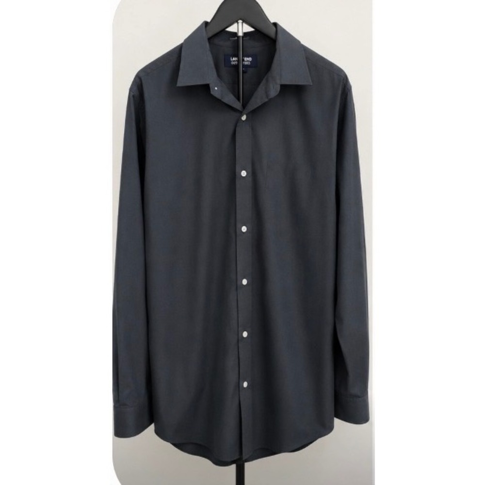Lands End 17.5 x 33 Gray Wrinkle Free Broadcloth Dress Shirt Traditional Fit